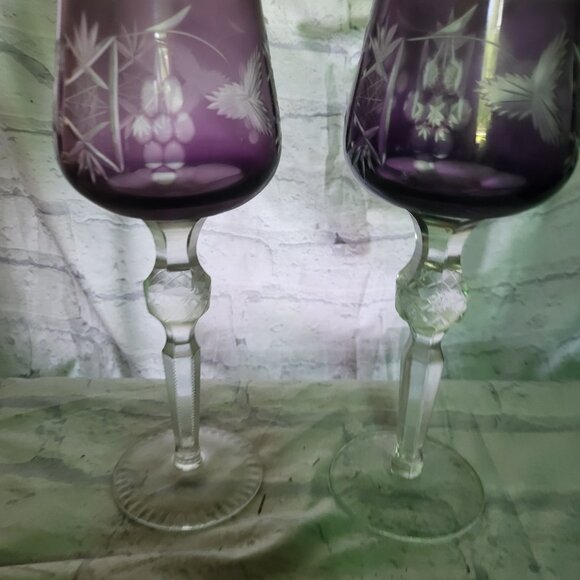 Vintage Purple etched Water, Glass, goblet Drink Ware - Picture 5 of 5